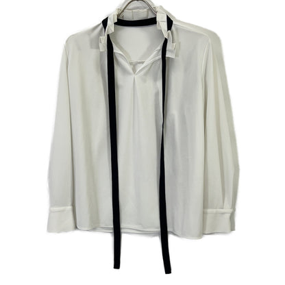 ICB White Washable Marabou Georgette Design Cut-and-Sew Top S Ladies
