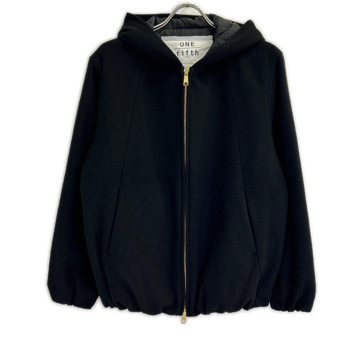 ONE FIFTH One Fifth Black Melton Wool Padded Hoodie Jacket