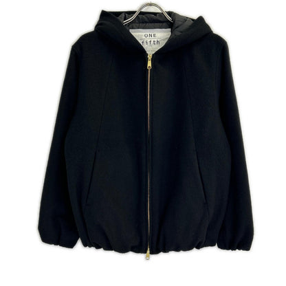 ONE FIFTH One Fifth Black Melton Wool Padded Hoodie Jacket