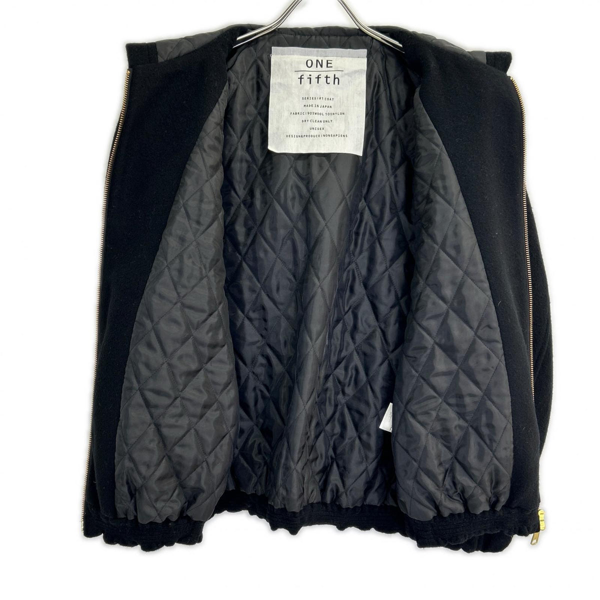 ONE FIFTH One Fifth Black Melton Wool Padded Hoodie Jacket