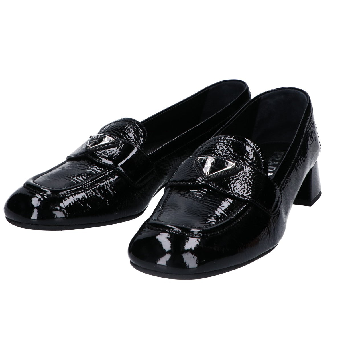 PRADA 普拉达 精品 黑色 三角徽标 漆皮 乐福鞋