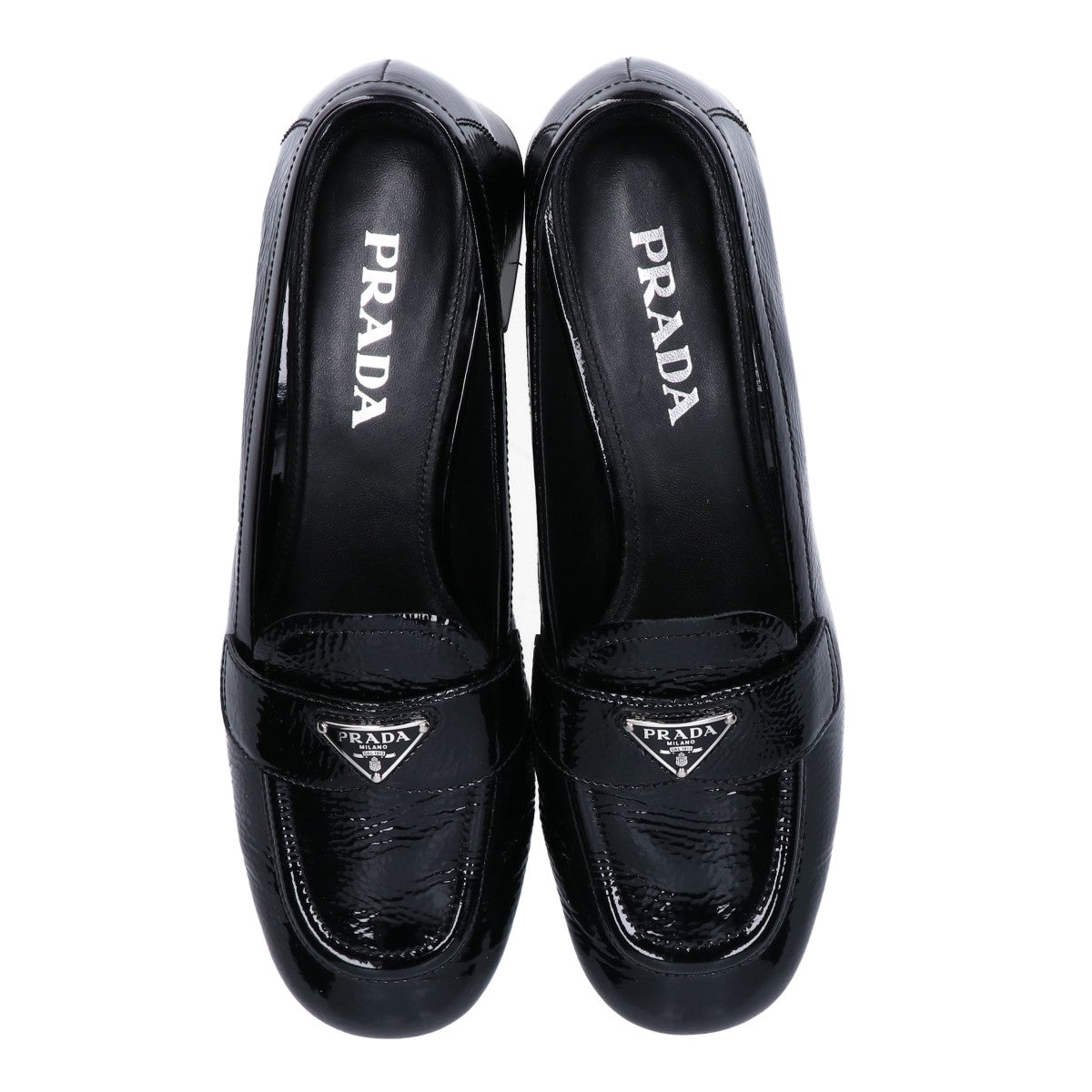 PRADA 普拉达 精品 黑色 三角徽标 漆皮 乐福鞋