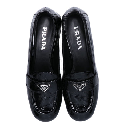 PRADA 普拉达 精品 黑色 三角徽标 漆皮 乐福鞋