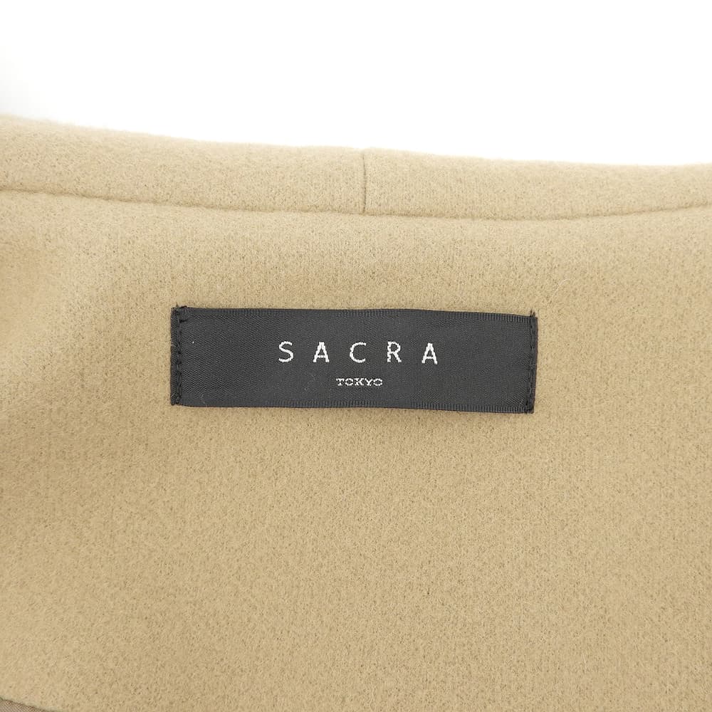 SACRA サクラ 美品 ウール ベルト付き ラップコート レディース ベージュ 38 601081 コート