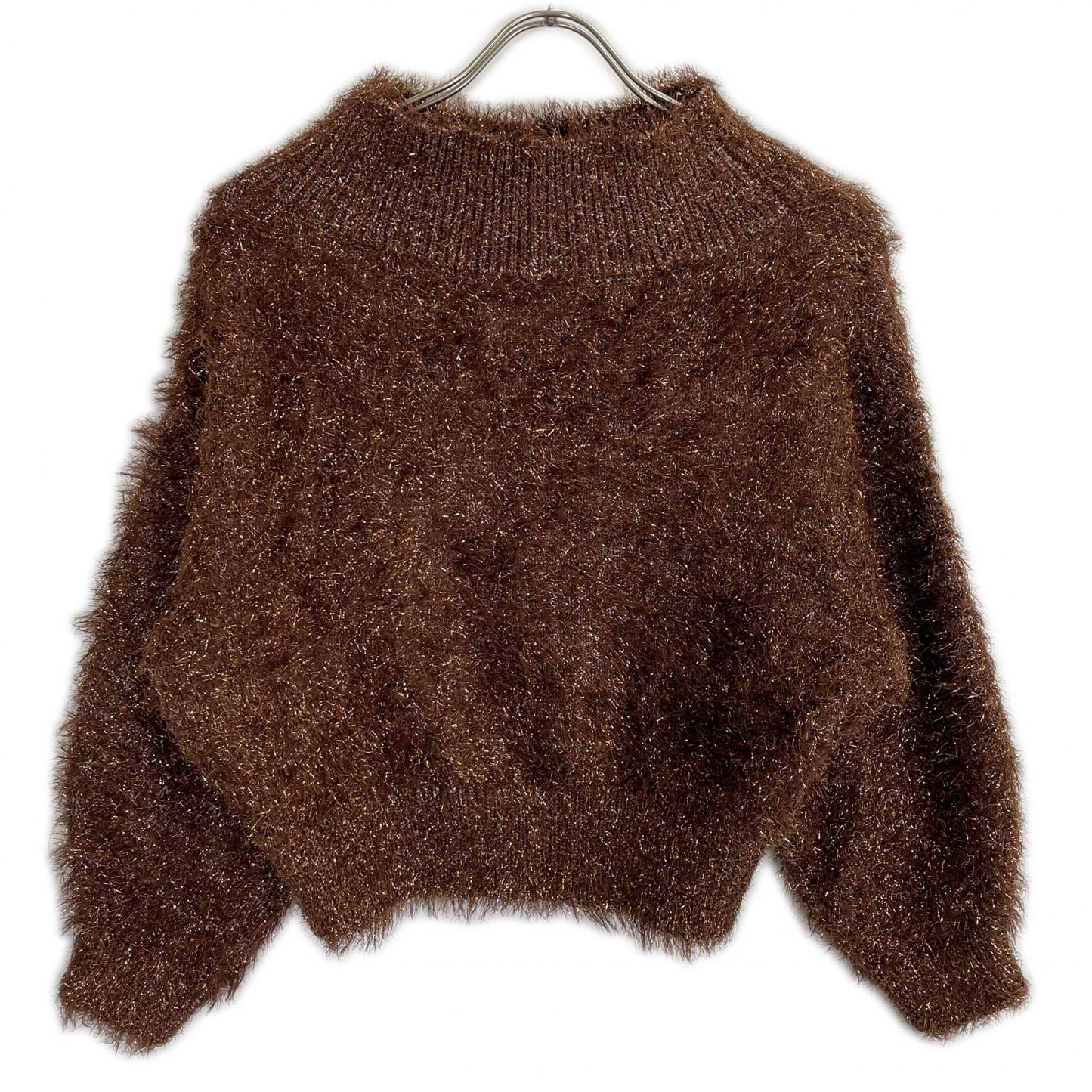 BROWN 33458140 Lame Feather Off-Shoulder Knit Top 38 Ladies