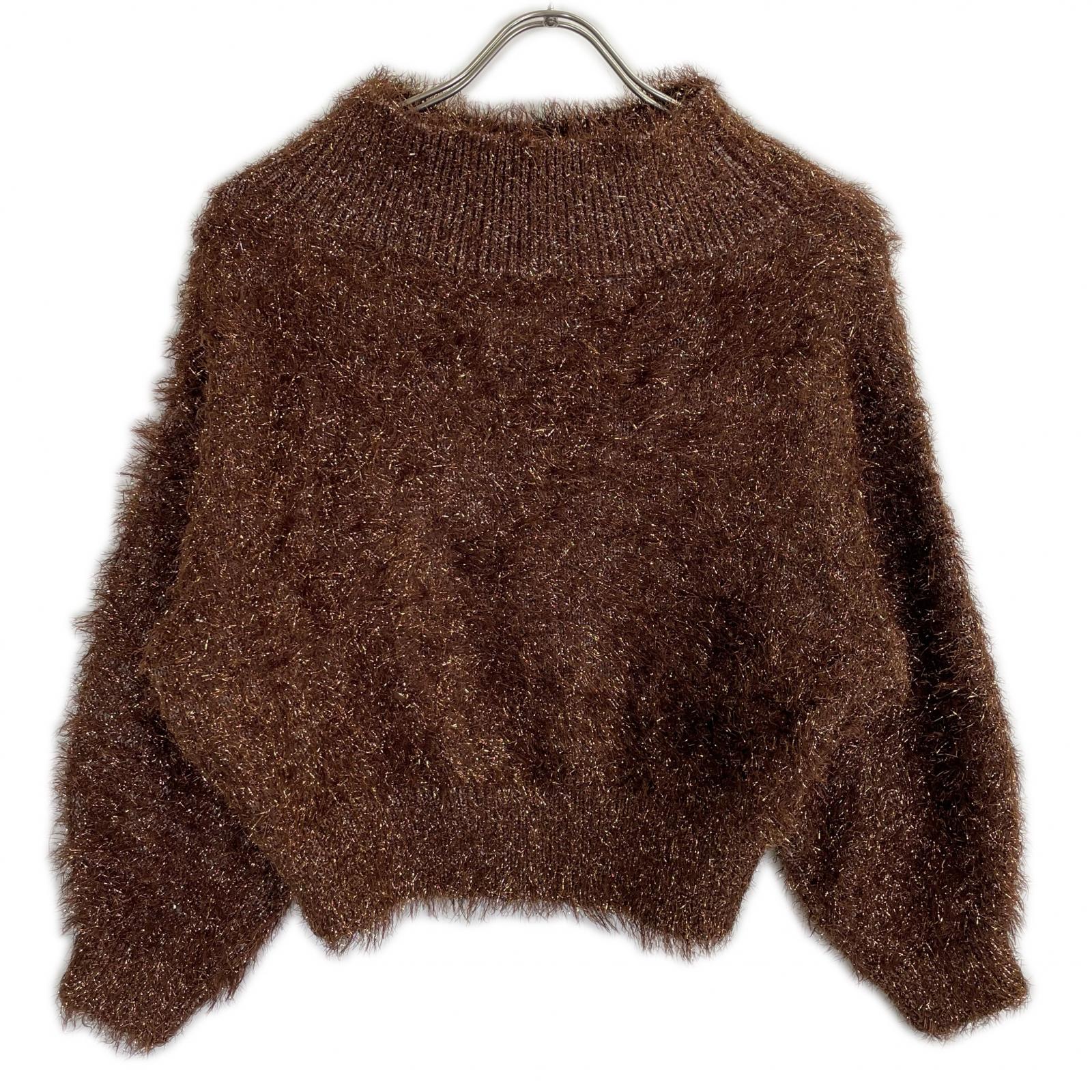 BROWN 33458140 Lame Feather Off-Shoulder Knit Top 38 Ladies
