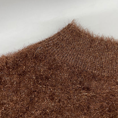 BROWN 33458140 Lame Feather Off-Shoulder Knit Top 38 Ladies