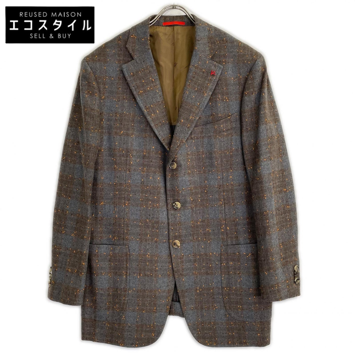 GREY C31GSI/000 CORTINA WOOL 3B Rolled Lapel DOT x CHECK Jacket 54 Men's