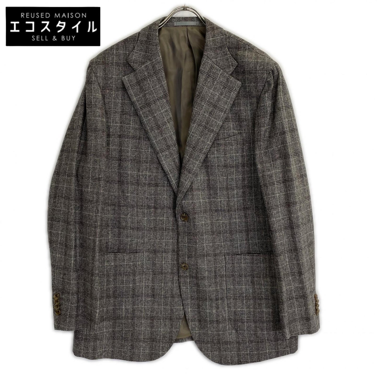 Sartoria Ypsilon サルトリアイプシロン グレーブラウン E.THOMAS生地 カシミヤ混ウール チェック 2B ジャケット ジャケット
