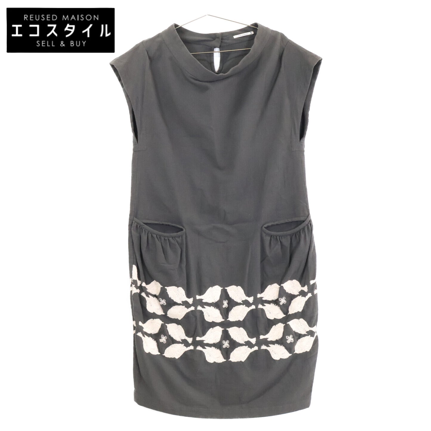 mina perhonen mina perhonen [Beautiful Condition] qs3836 four birds Bird Embroidery Sleeveless Dress