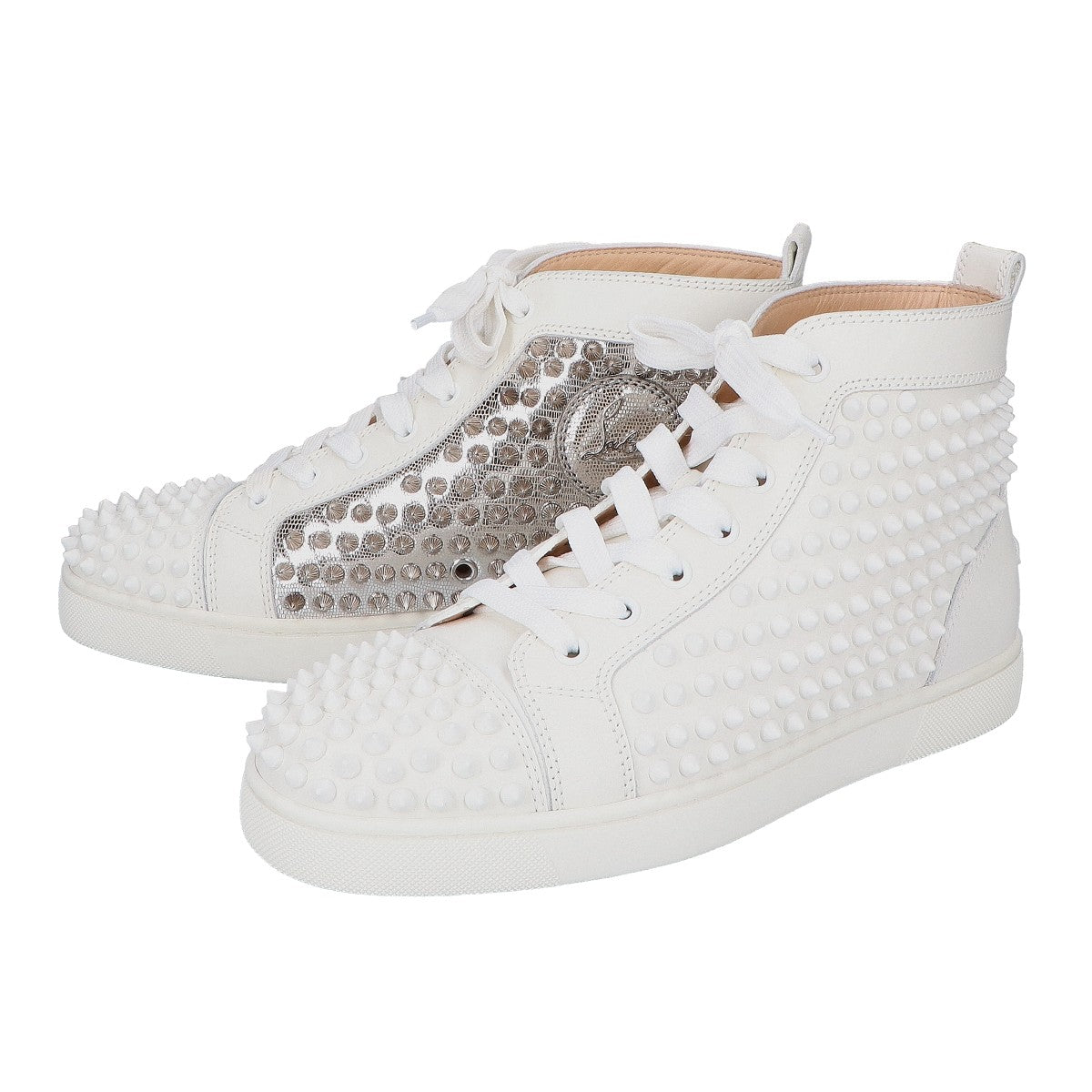 Christian Louboutin クリスチャンルブタン ホワイト Louis Spikes カーフレザー ハイカットシューズ シューズ