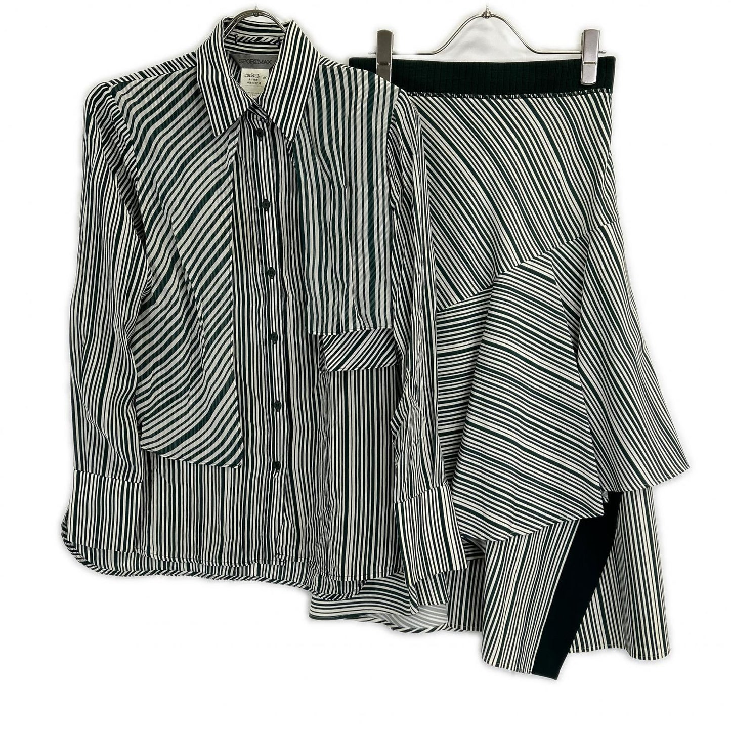 SPORTMAX スポーツマックス グリーン シルク ストライプ セットアップ スーツ セットアップ