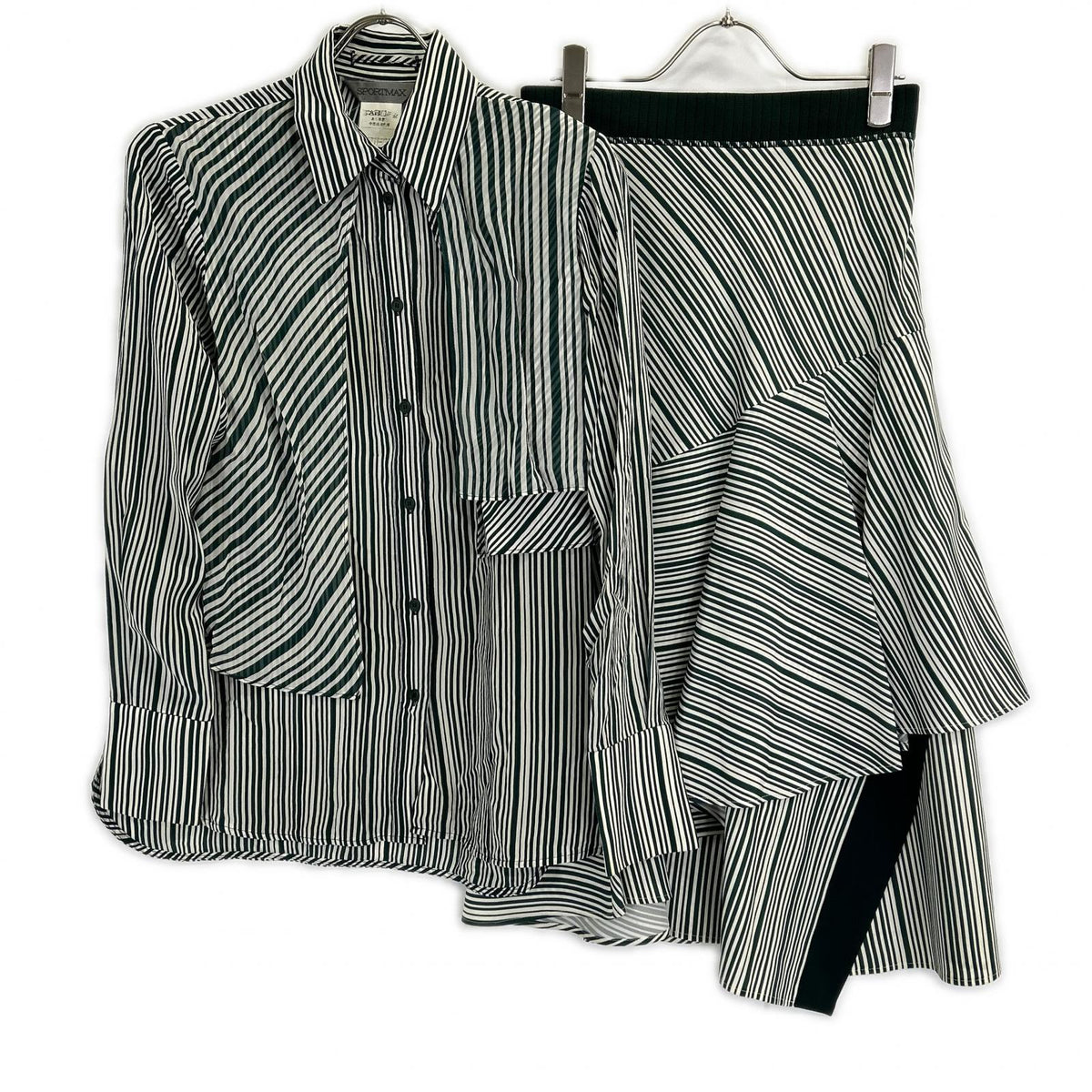 SPORTMAX Green Silk Stripe Set-Up Suit