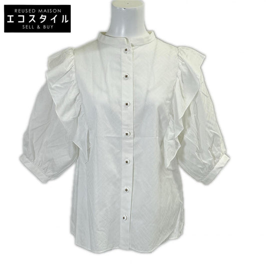 CHANEL 【Beautiful/Domestic Regular】23B P75502V66856 Chain Coco Mark Button Frilled Five-Quarter Sleeve Blouse Top