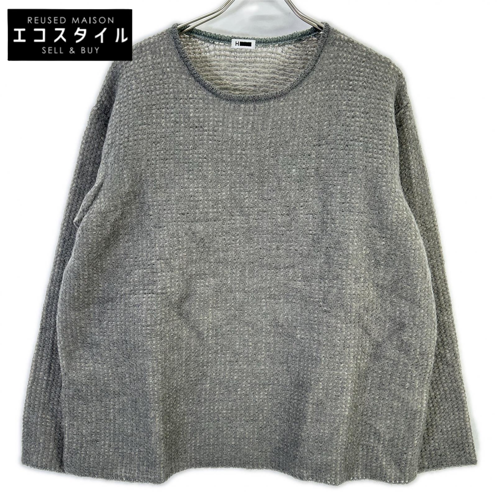 H BEAUTY＆YOUTH エイチビューティー＆ユース グレー MOHAIR NET KNIT PULLOVER ニット トップス