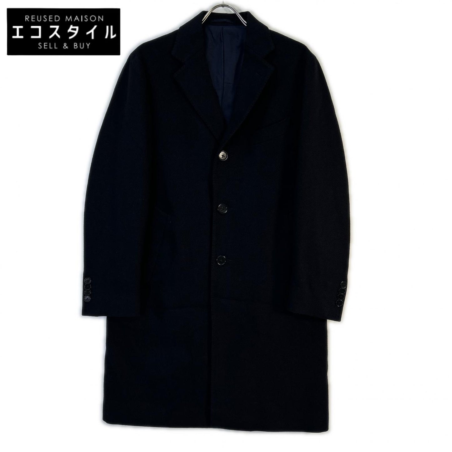 Navy Wool Diagonal Spolverino Coat 50 Men's