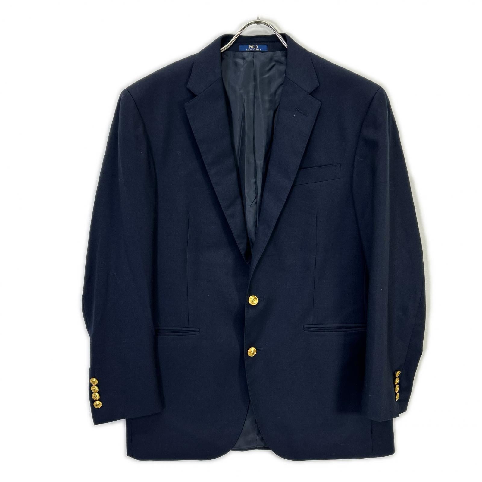 715512776001 Navy wool twill side vents gold button blazer jacket 40 Men's
