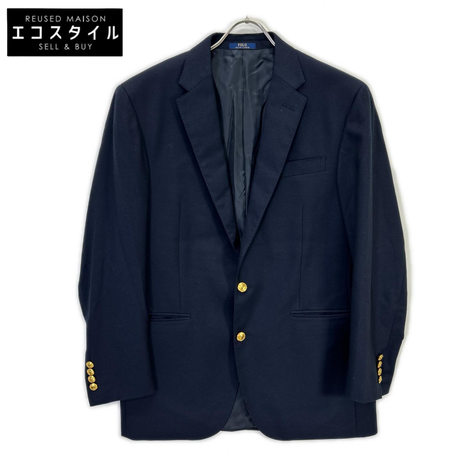 715512776001 Navy wool twill side vents gold button blazer jacket 40 Men's