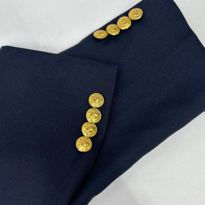 715512776001 Navy wool twill side vents gold button blazer jacket 40 Men's