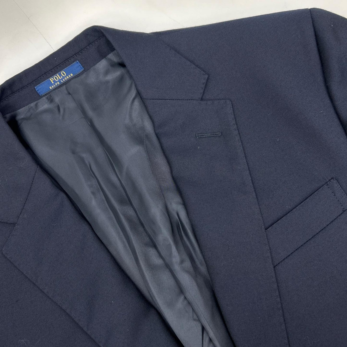 715512776001 Navy wool twill side vents gold button blazer jacket 40 Men's