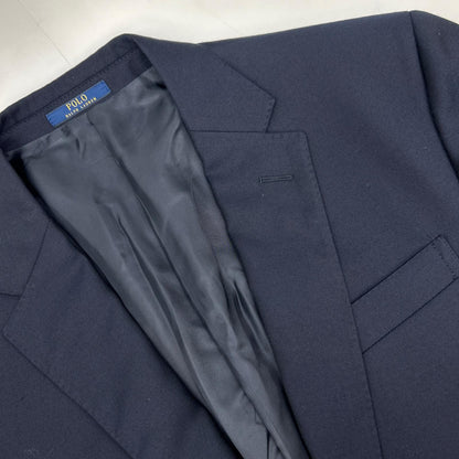 715512776001 Navy wool twill side vents gold button blazer jacket 40 Men's