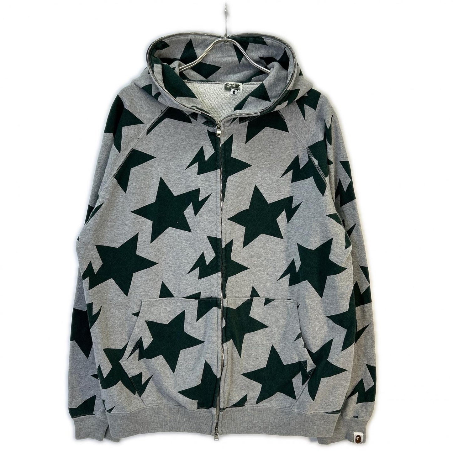 A BATHING APE Gray x Green Star Print Full-Zip Hoodie 00s Tops