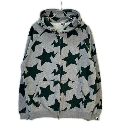 A BATHING APE Gray x Green Star Print Full-Zip Hoodie 00s Tops