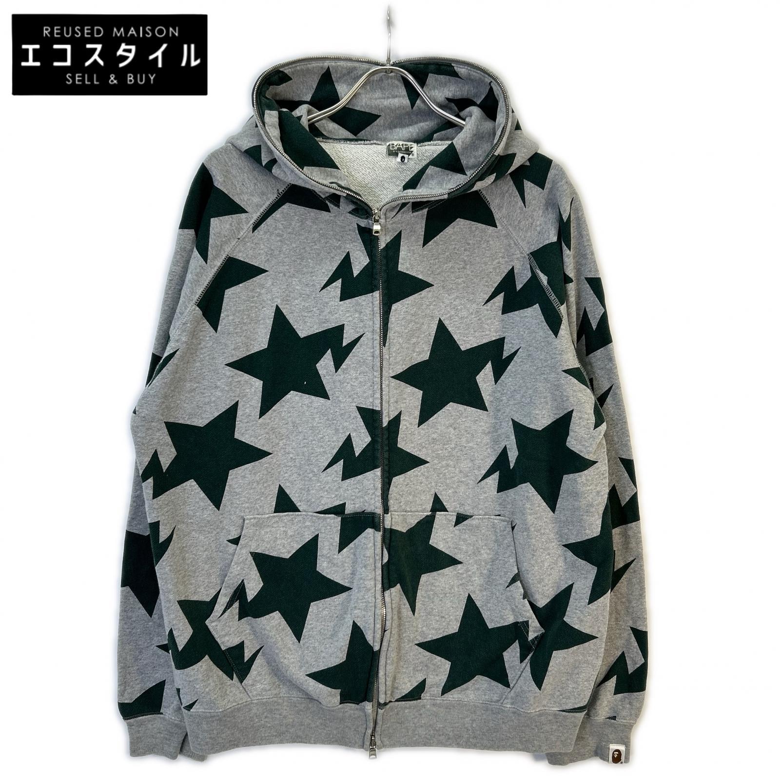 A BATHING APE Gray x Green Star Print Full-Zip Hoodie 00s Tops