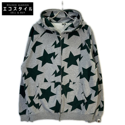 A BATHING APE Gray x Green Star Print Full-Zip Hoodie 00s Tops
