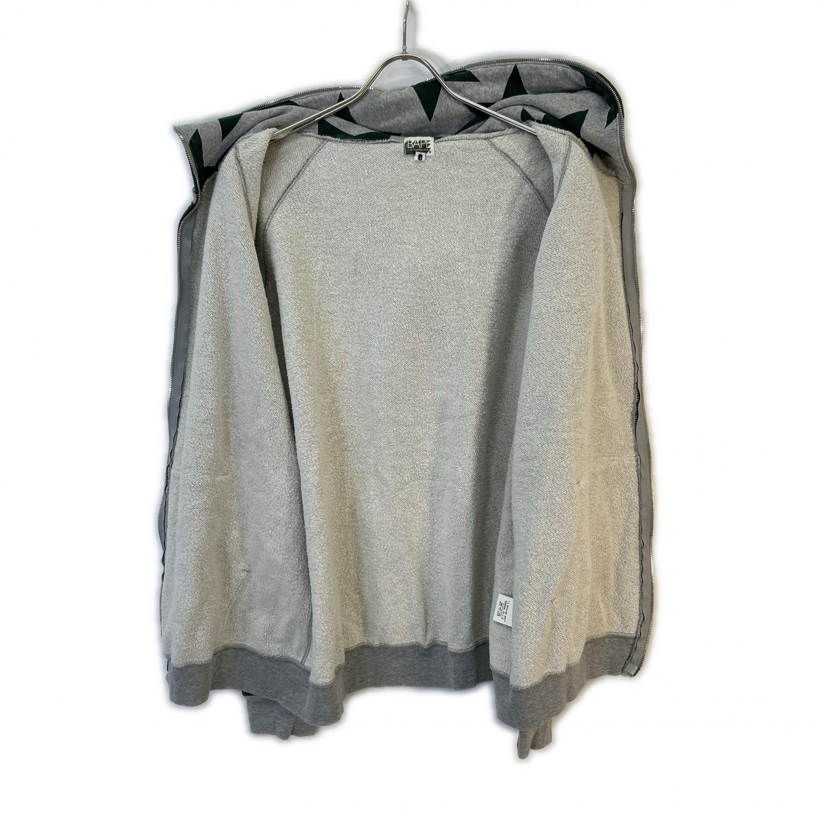 A BATHING APE Gray x Green Star Print Full-Zip Hoodie 00s Tops