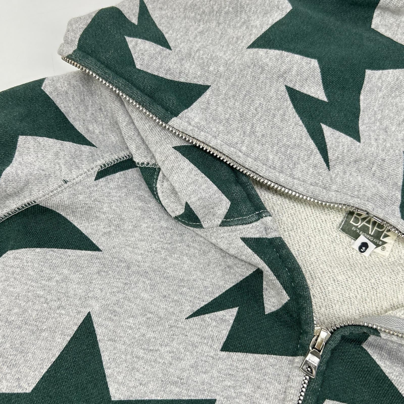 A BATHING APE Gray x Green Star Print Full-Zip Hoodie 00s Tops
