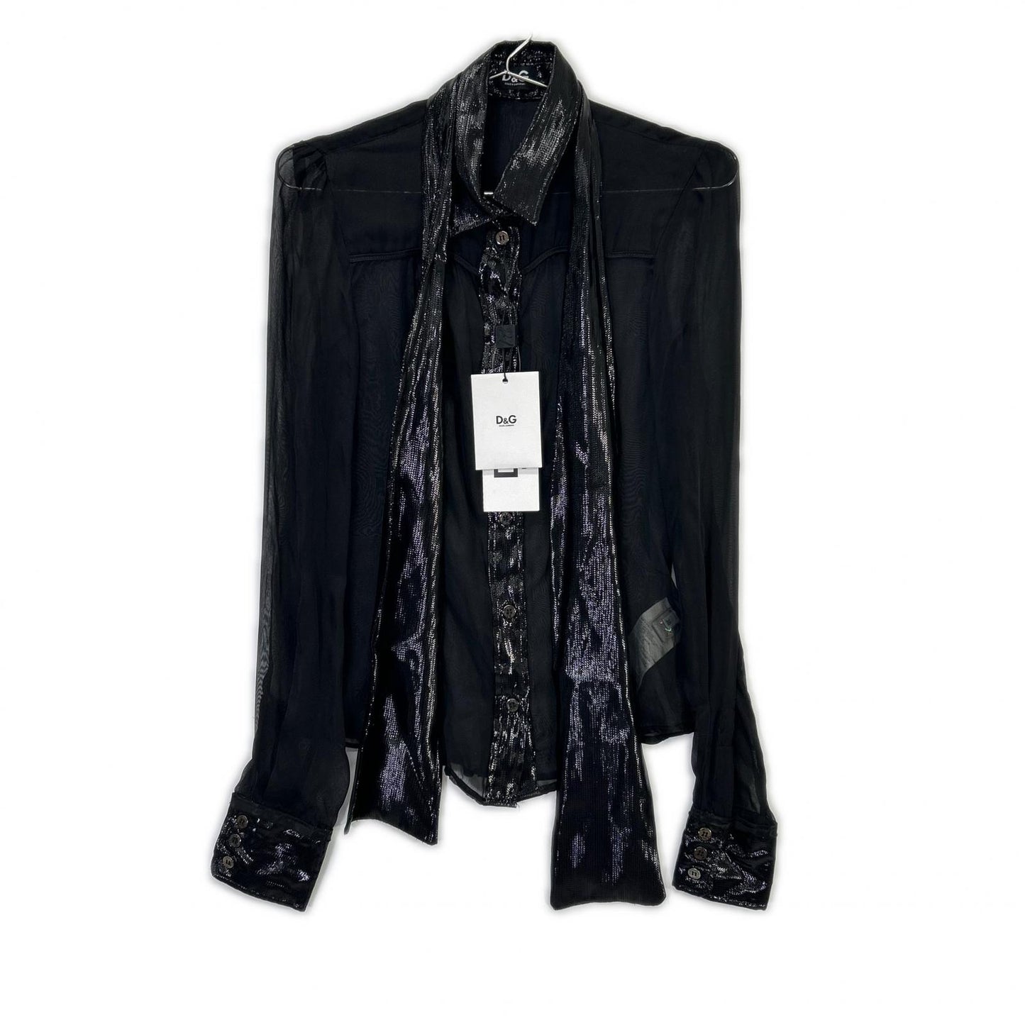 DOLCE&GABBANA ドルチェアンドガッバーナ ブラック SS0077 TN1AM コットン シアー ボウタイシャツ トップス
