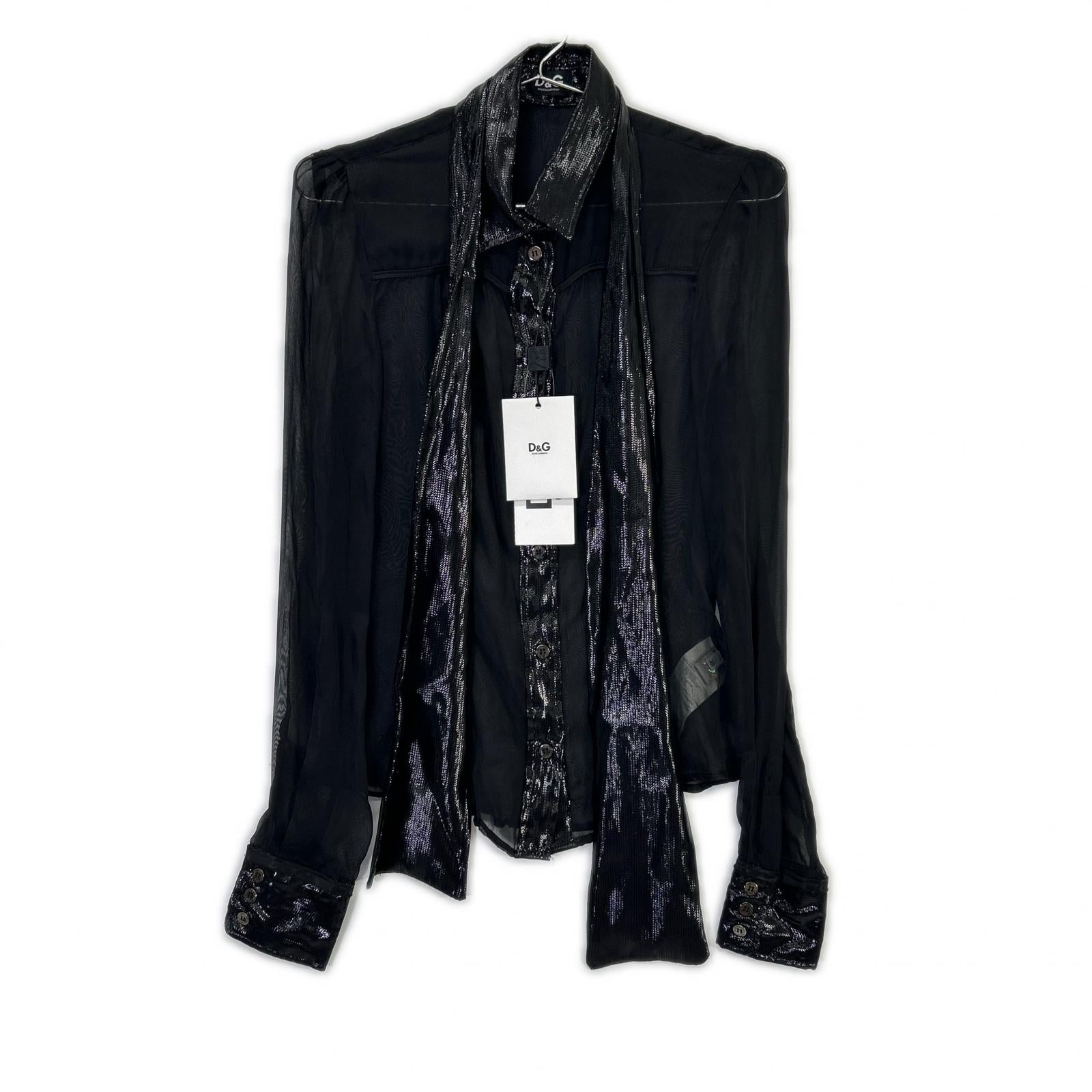 DOLCE&GABBANA ドルチェアンドガッバーナ ブラック SS0077 TN1AM コットン シアー ボウタイシャツ トップス