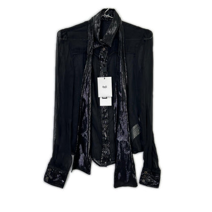 DOLCE&GABBANA ドルチェアンドガッバーナ ブラック SS0077 TN1AM コットン シアー ボウタイシャツ トップス