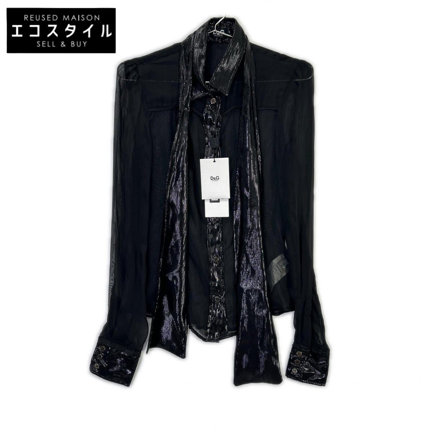 DOLCE&GABBANA ドルチェアンドガッバーナ ブラック SS0077 TN1AM コットン シアー ボウタイシャツ トップス