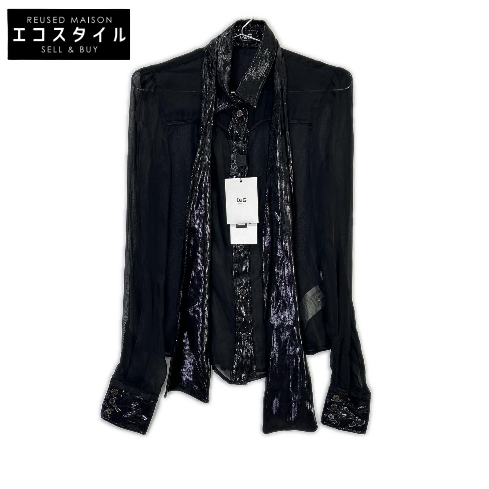 DOLCE&GABBANA ドルチェアンドガッバーナ ブラック SS0077 TN1AM コットン シアー ボウタイシャツ トップス