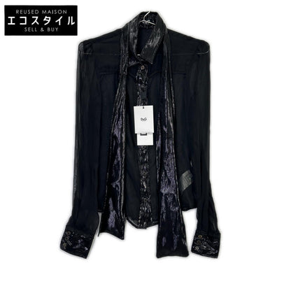 DOLCE&GABBANA ドルチェアンドガッバーナ ブラック SS0077 TN1AM コットン シアー ボウタイシャツ トップス
