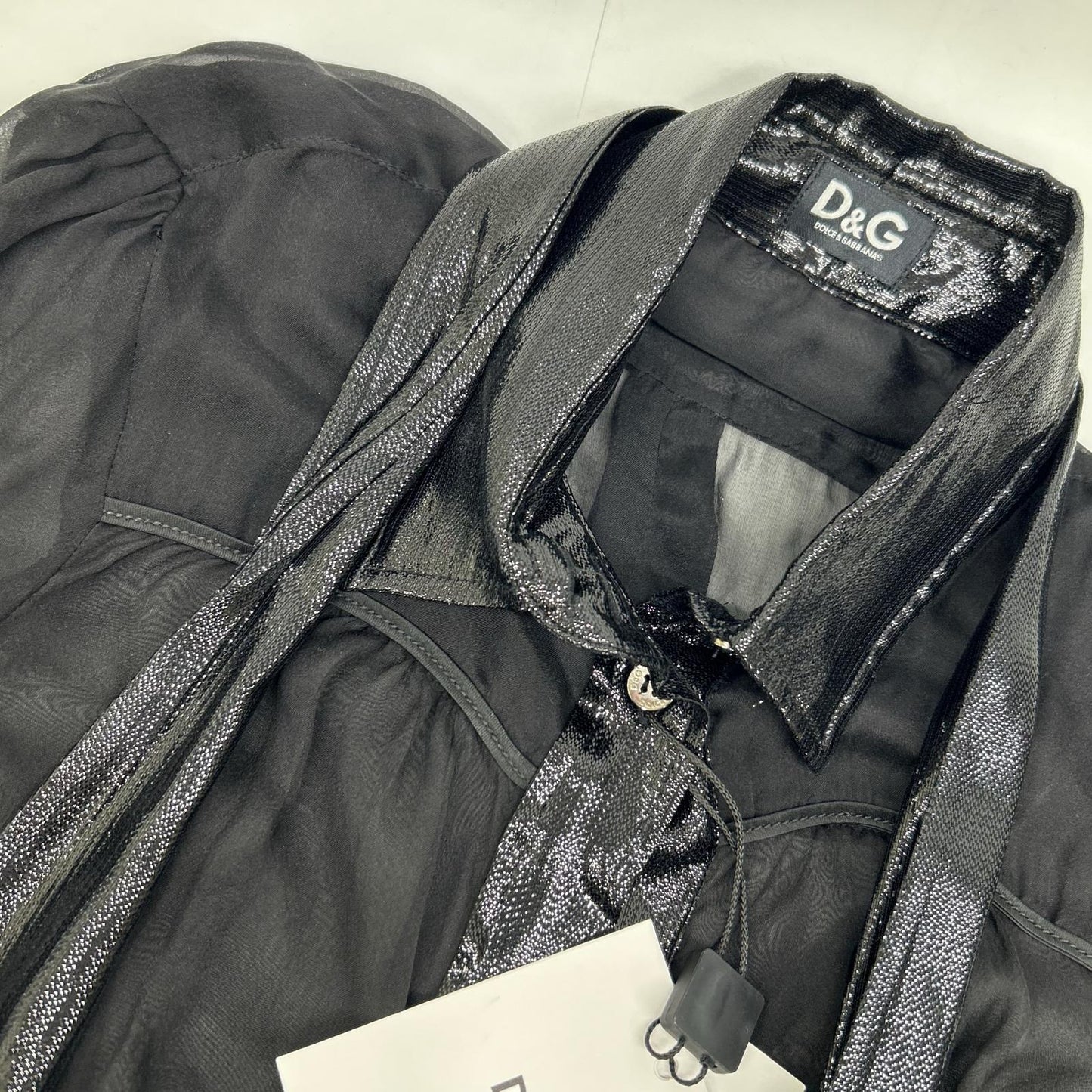 DOLCE&GABBANA ドルチェアンドガッバーナ ブラック SS0077 TN1AM コットン シアー ボウタイシャツ トップス