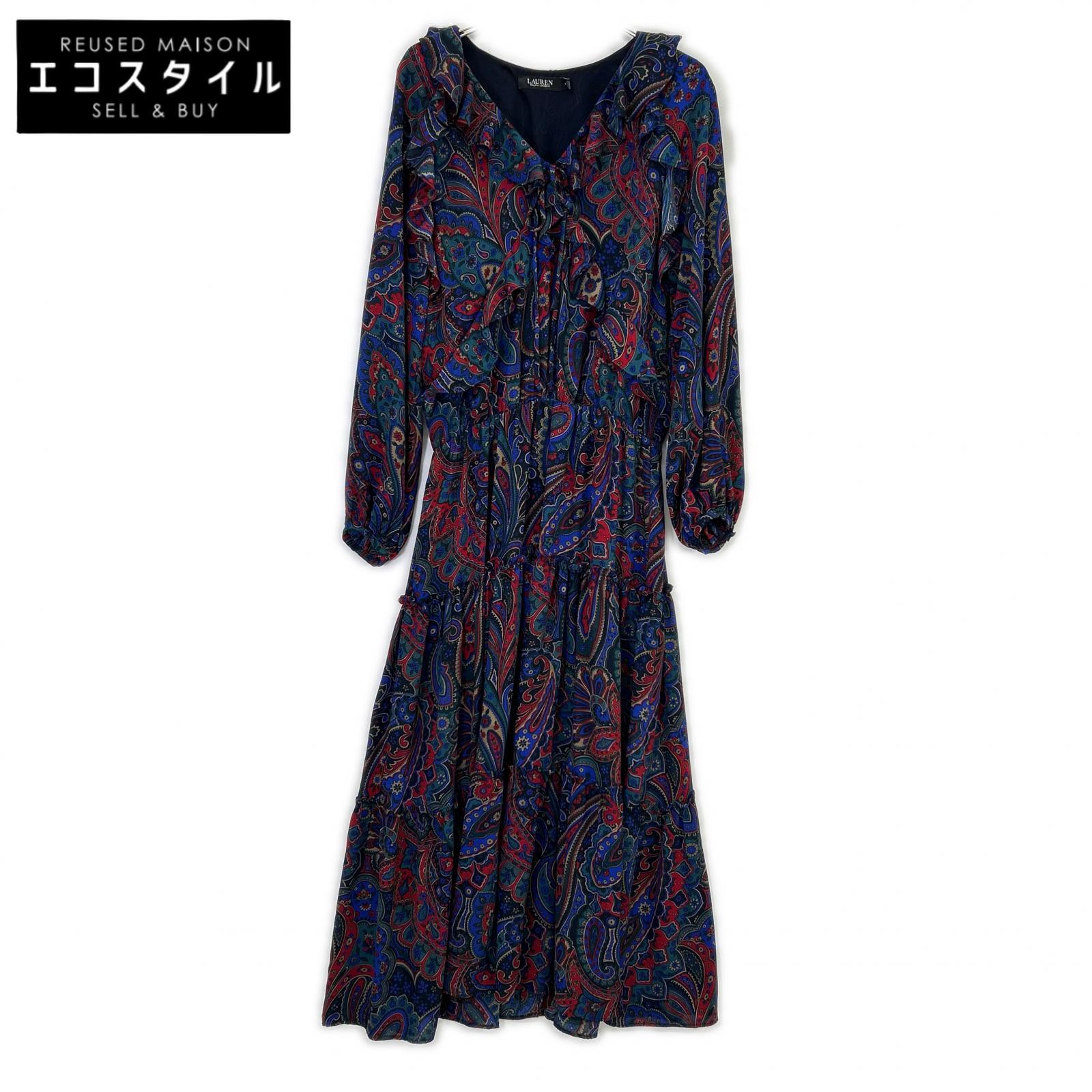 Multi-Color Paisley Tiered Long Ruffled Dress, Size 6