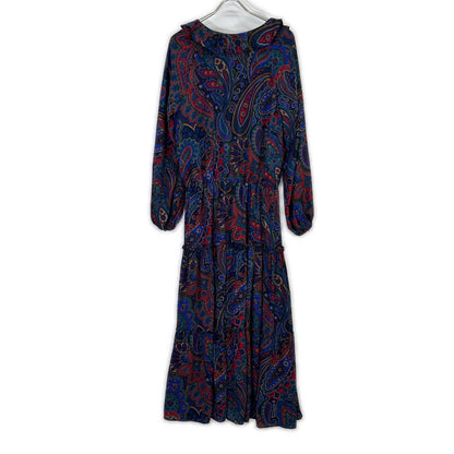 Multi-Color Paisley Tiered Long Ruffled Dress, Size 6