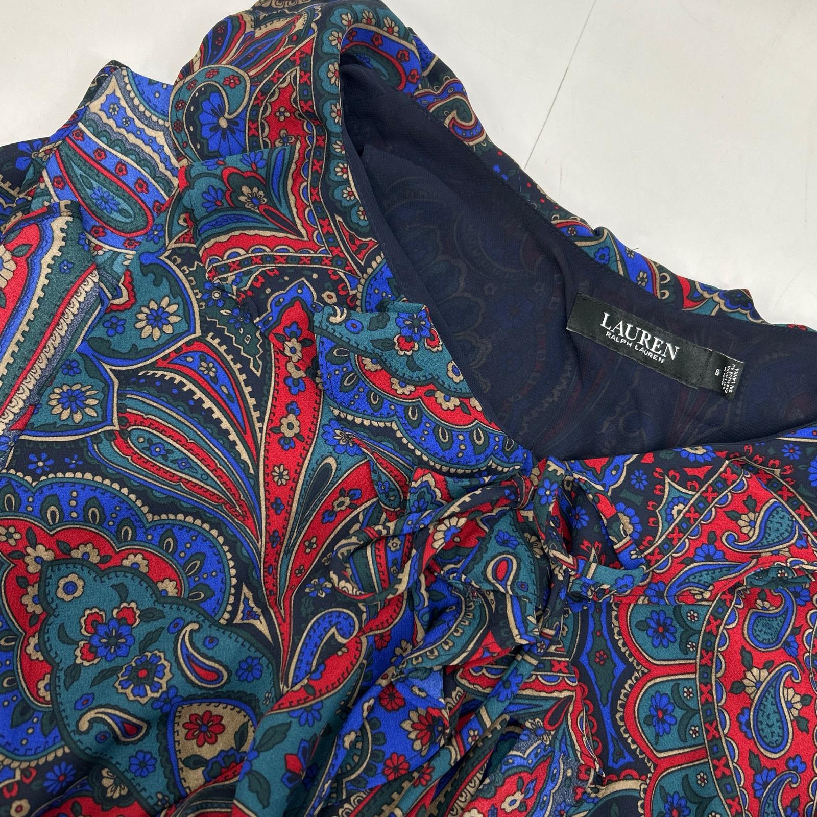 Multi-Color Paisley Tiered Long Ruffled Dress, Size 6