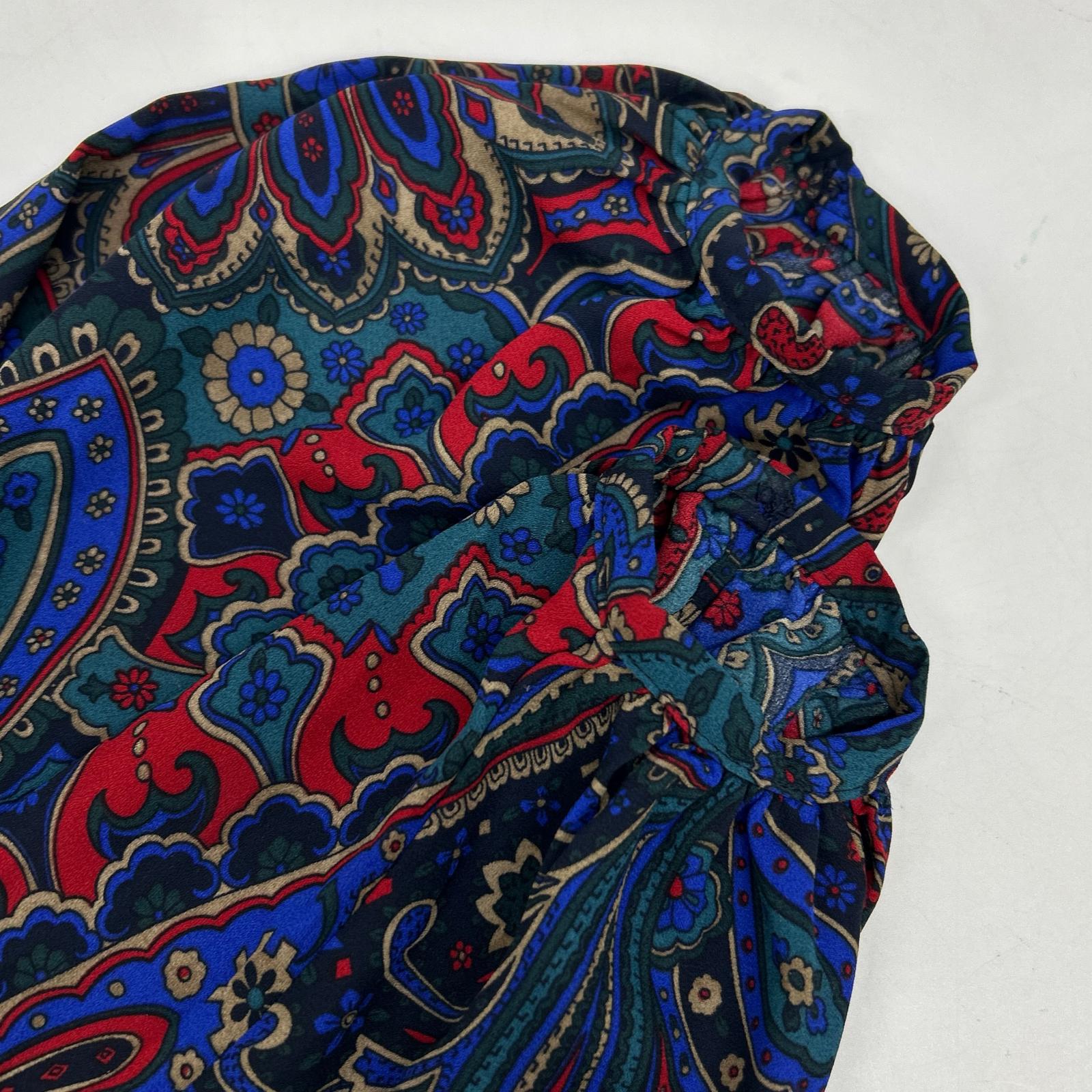 Multi-Color Paisley Tiered Long Ruffled Dress, Size 6