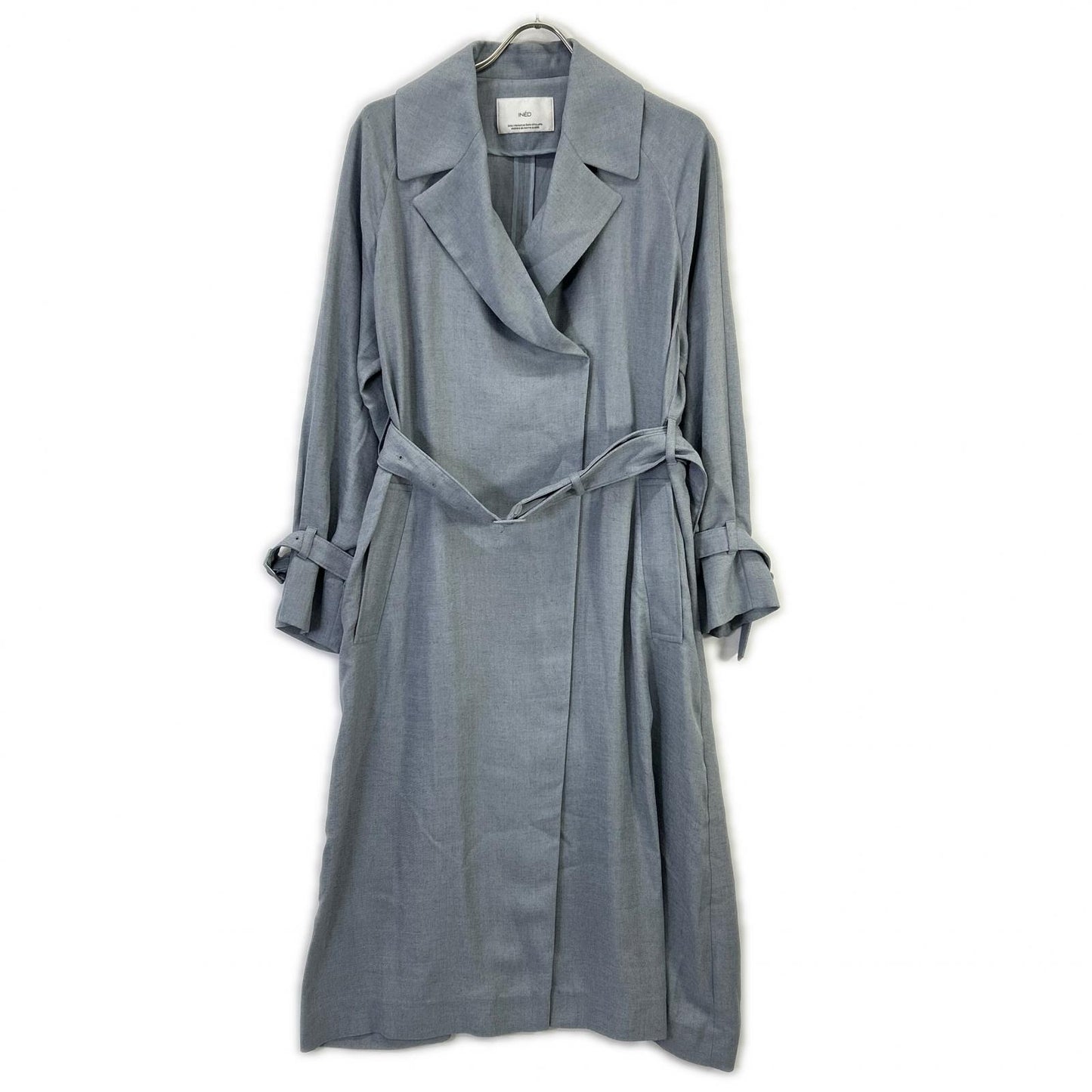 INED 71-11114001 Blue Belted Linen Raglan Coat