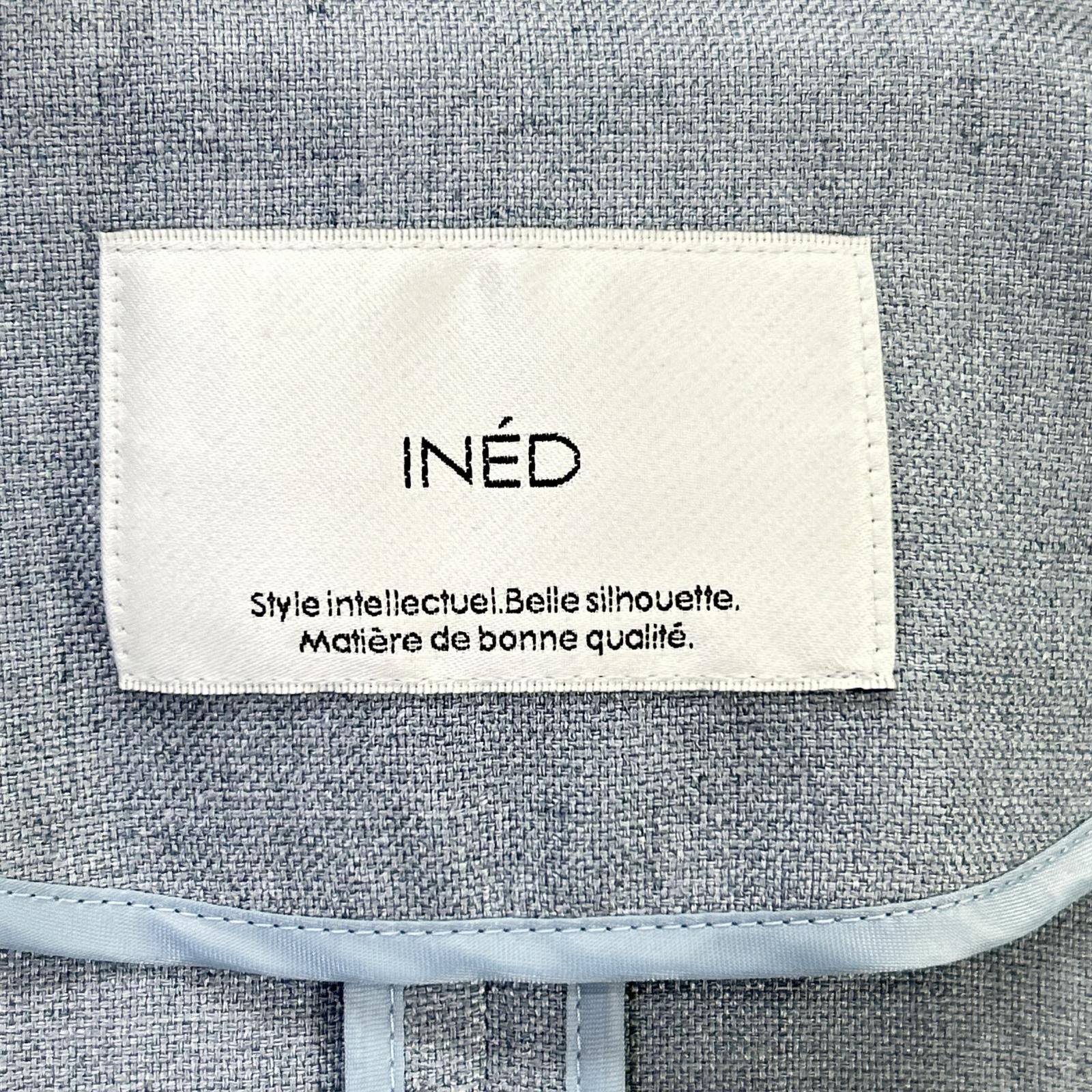 INED 71-11114001 Blue Belted Linen Raglan Coat