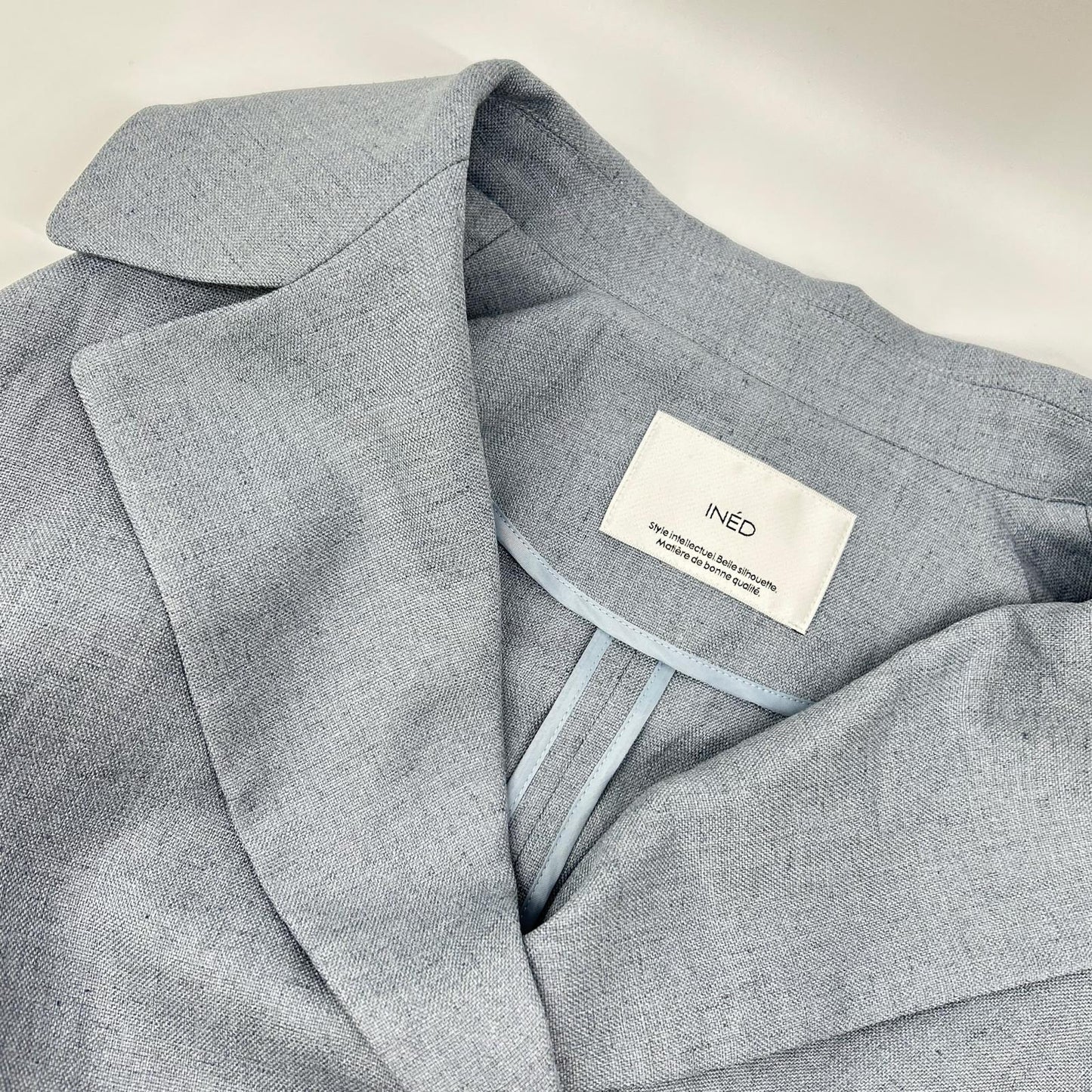 INED 71-11114001 Blue Belted Linen Raglan Coat