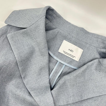 INED 71-11114001 Blue Belted Linen Raglan Coat