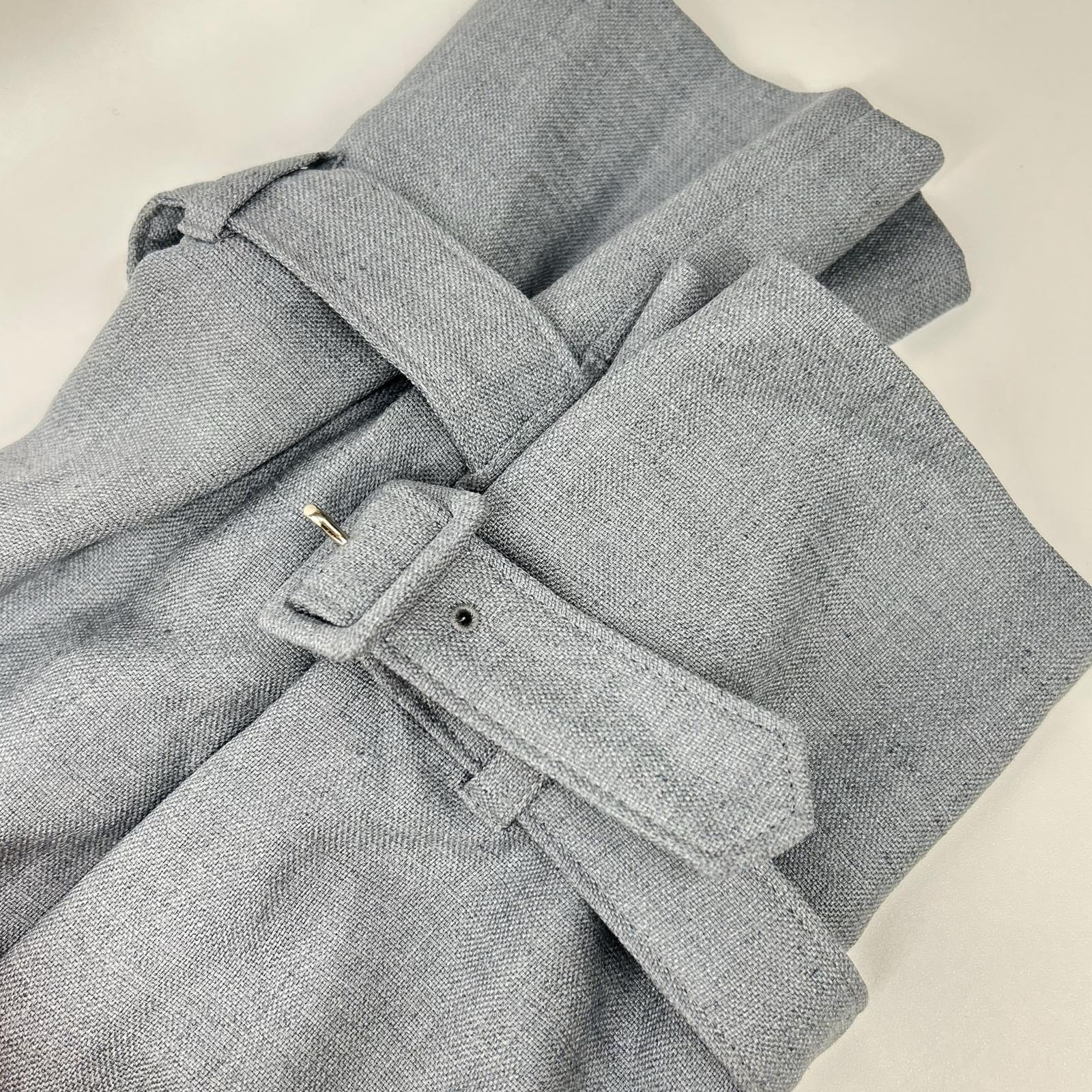 INED 71-11114001 Blue Belted Linen Raglan Coat