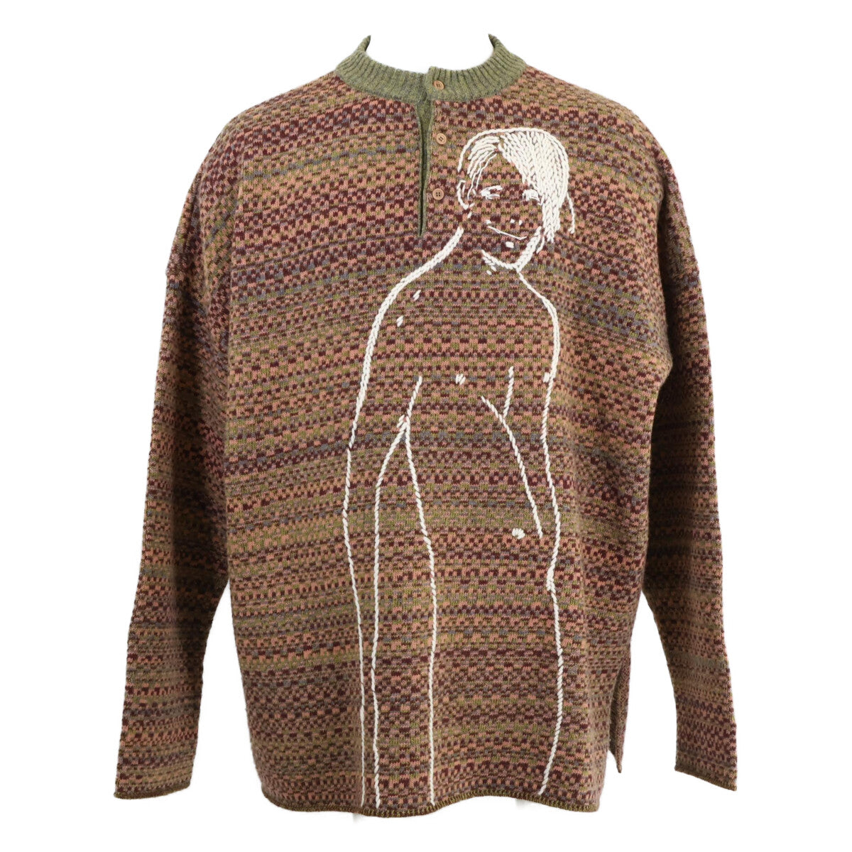 LOEWE ロエベ 美品 国内正規 H3299630SM ウール 刺繍デザイン ヘンリーネック セーター ニット トップス
