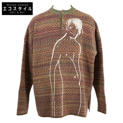 LOEWE ロエベ 美品 国内正規 H3299630SM ウール 刺繍デザイン ヘンリーネック セーター ニット トップス