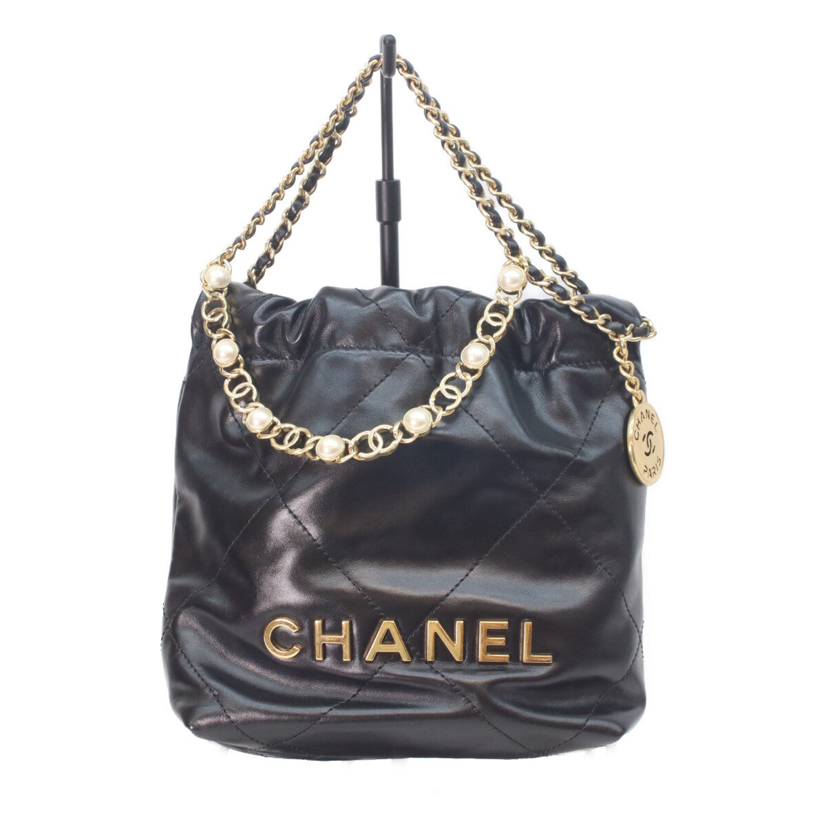 CHANEL シャネル 24A AS3980 黒 シャイニーカーフ シャネル22ミニ パールチェーン ショルダーバッグ ショルダーバッグ